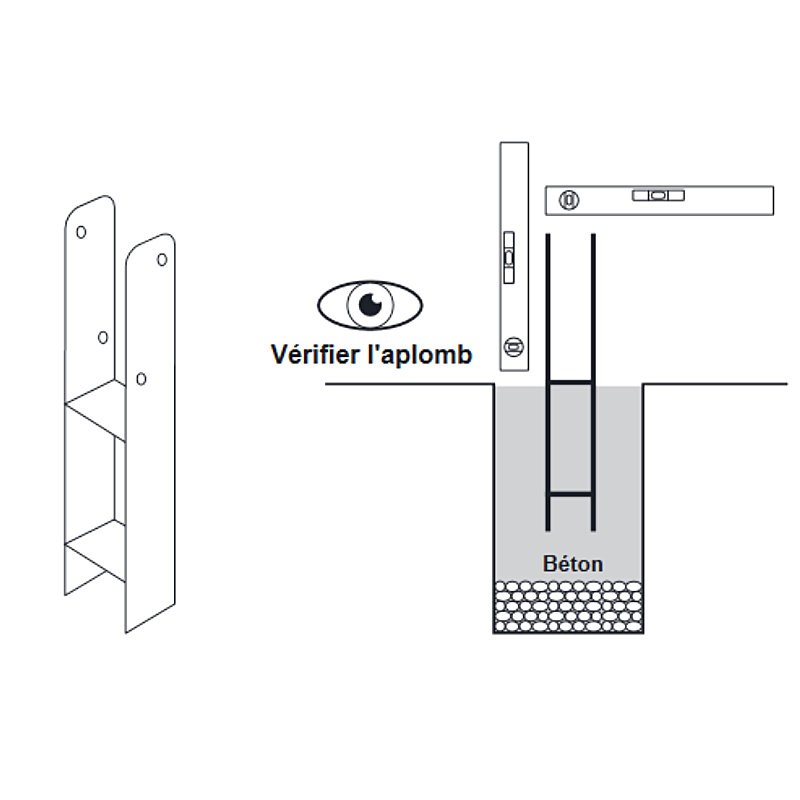 PLATINE PIED DE POTEAU EN H GALVA A SCELLER 90 L590